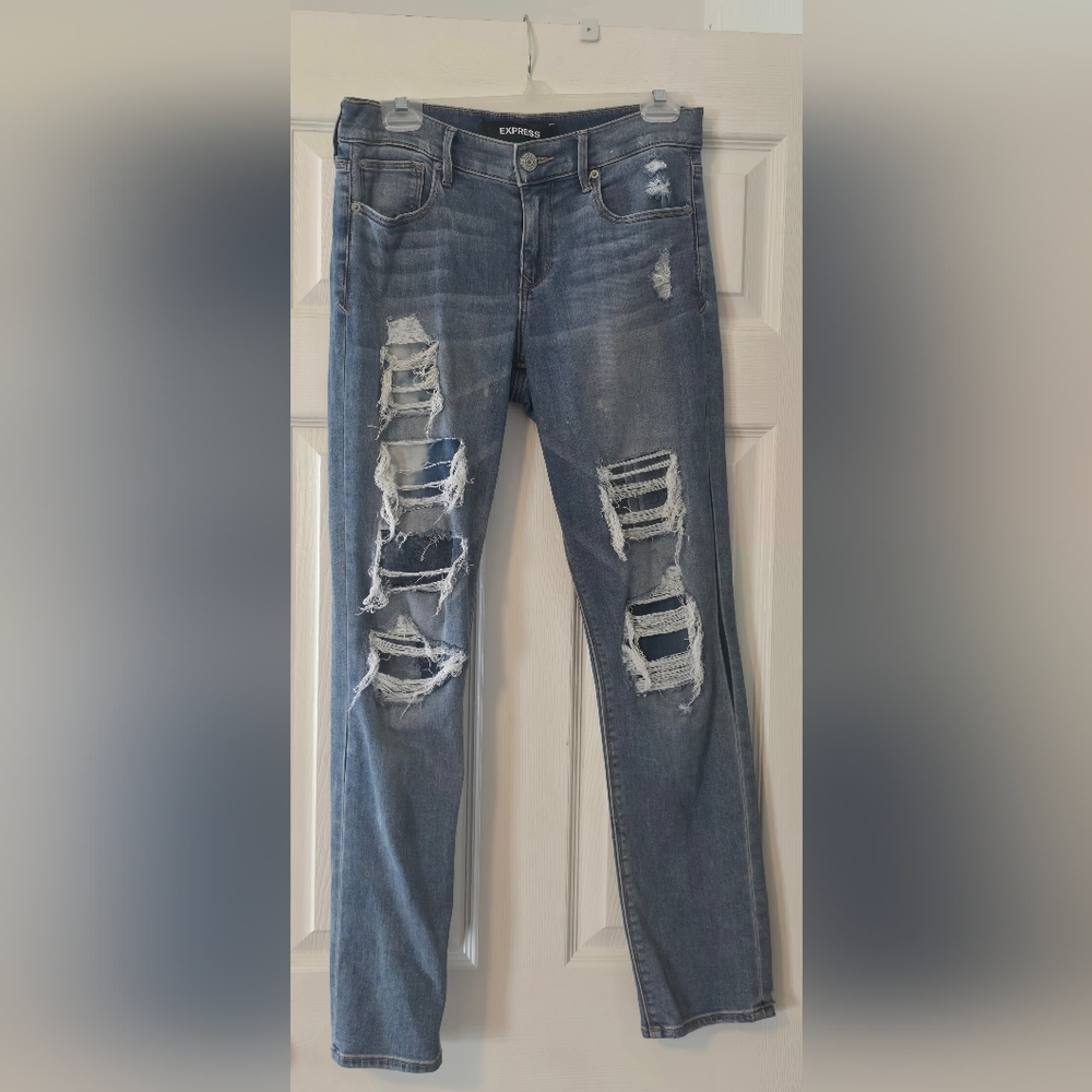 Express Distressed Light Blue Skinny Jeans